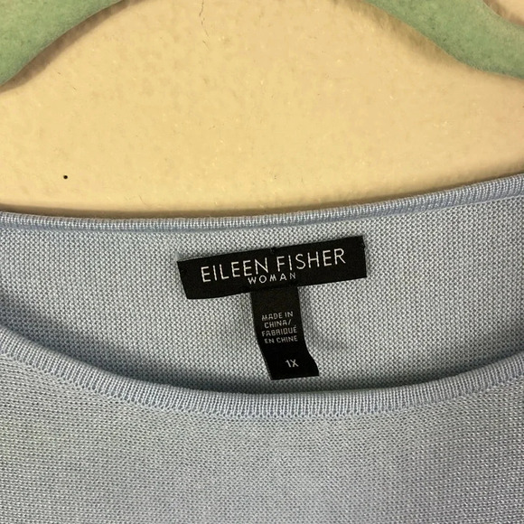 Eileen Fisher Light Blue Asymmetrical Knit Top Long Sleeve Wool Tencel Tunic 1X - Picture 3 of 8